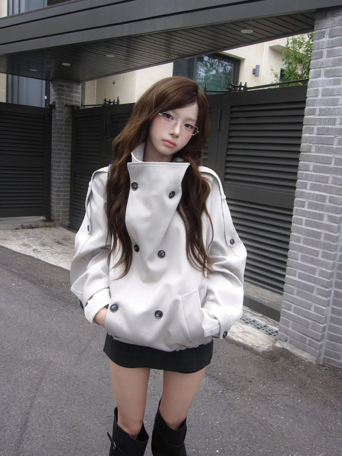 Womens Stand Collar Double Button Coat - Image 3