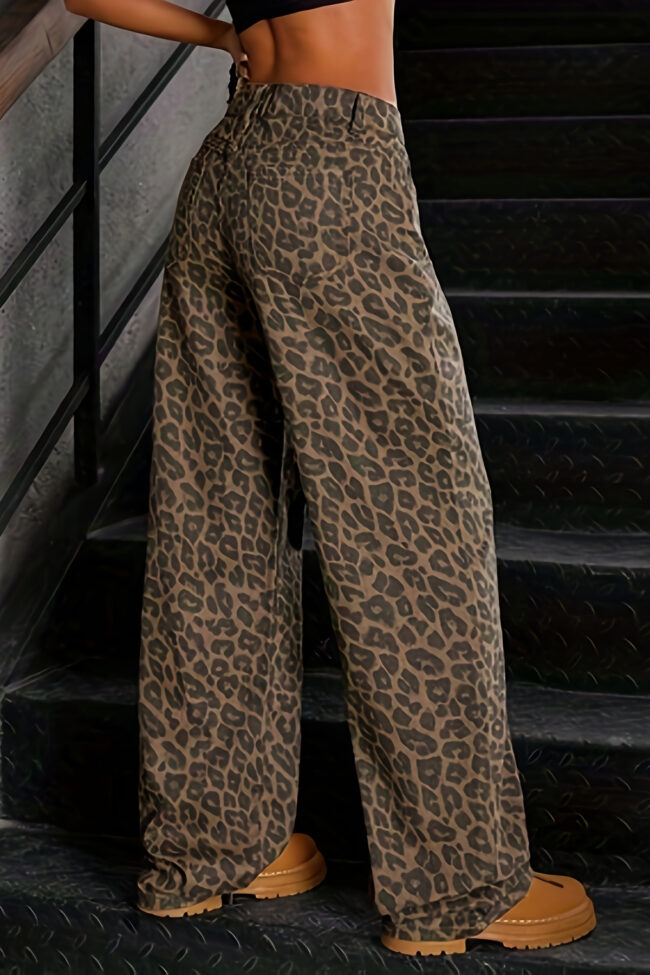 The Helene Leopard Print Vintage Washed High Waist Straight Denim Jeans Detail – La Rose Couture Trousers & Skirts