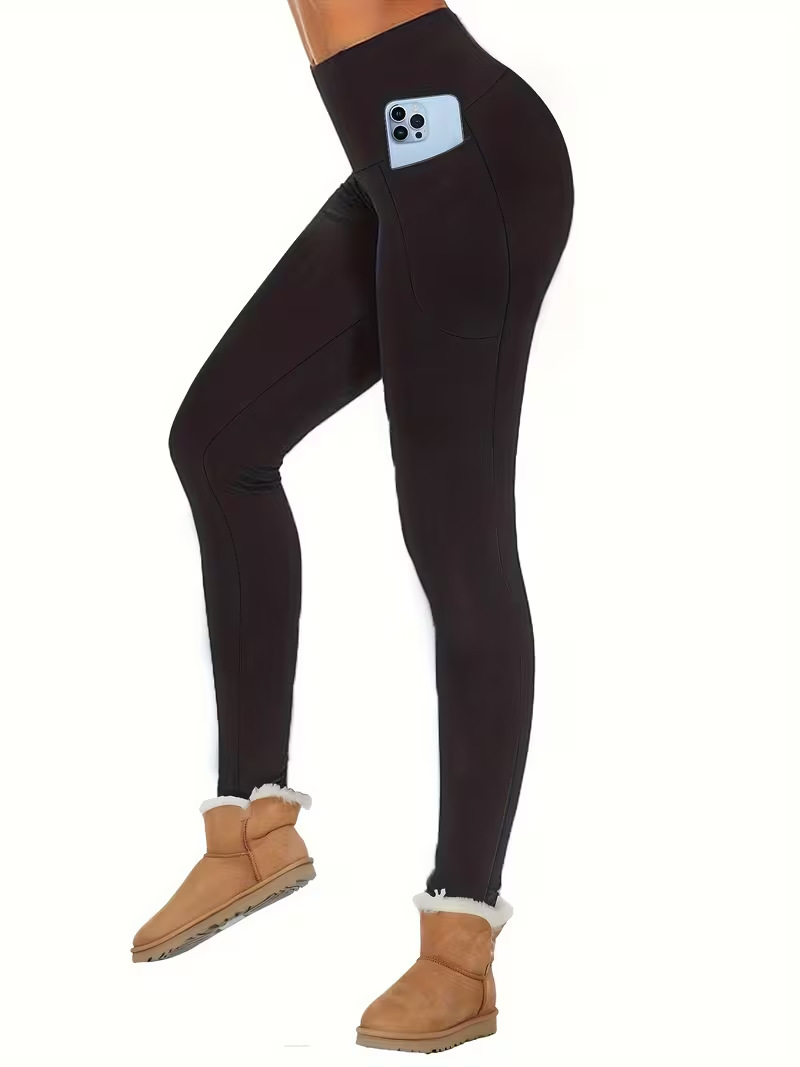 Women's Lambswool Fleece-Lined High-Waist Slim Fit Leggings - Image 2