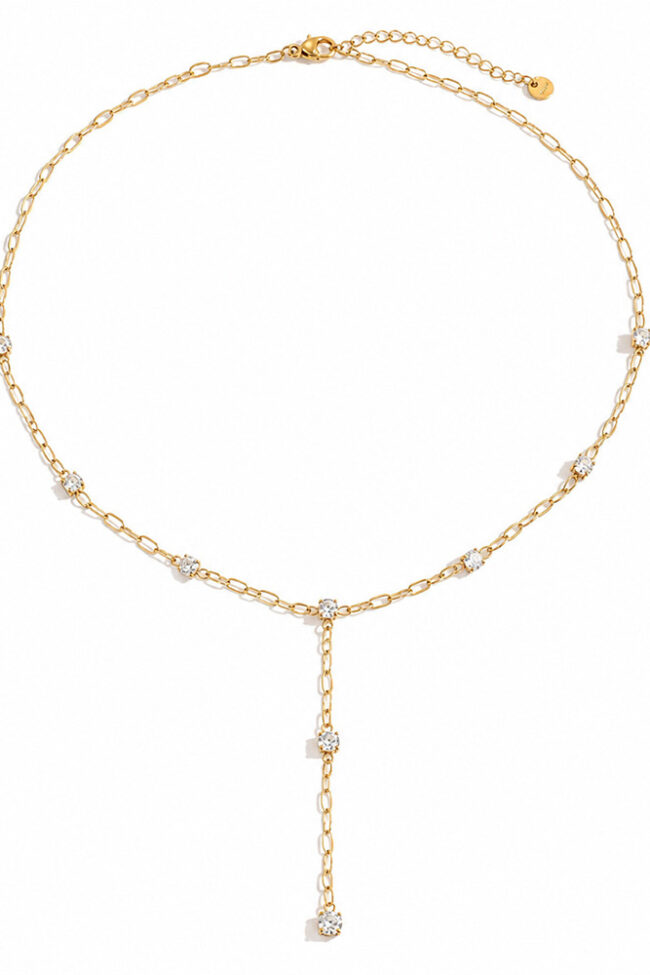The Virginie Stainless Steel Necklace Geometric Zircon Inlay 18k Gold Plated Detail – La Rose Couture Jewellery & Accessories