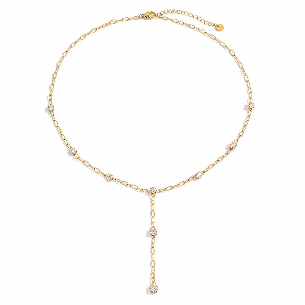 Stainless Steel Necklace Geometric Zircon Inlay 18K Gold Plated - Image 4
