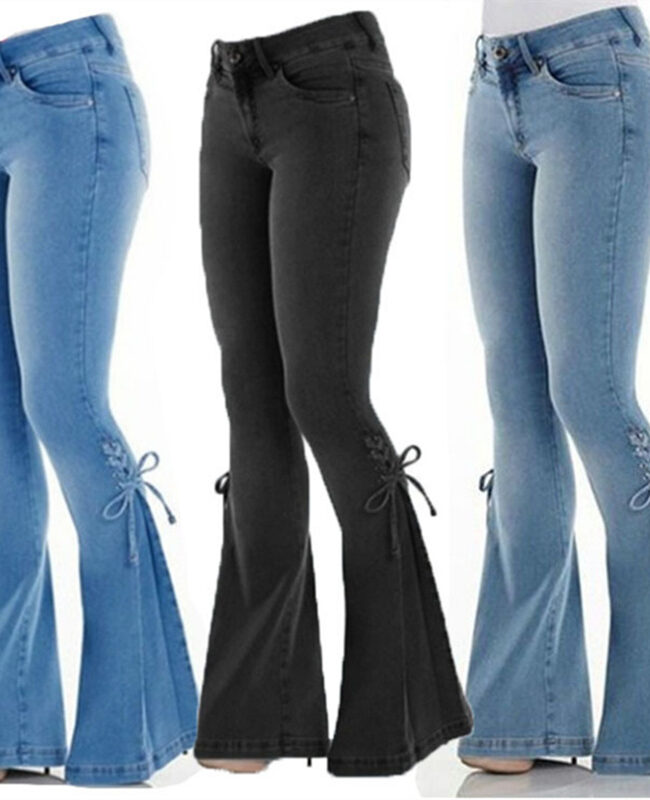 The Angele Jeans Mid Waist Lace Up Denim Pants – La Rose Couture Trousers & Skirts