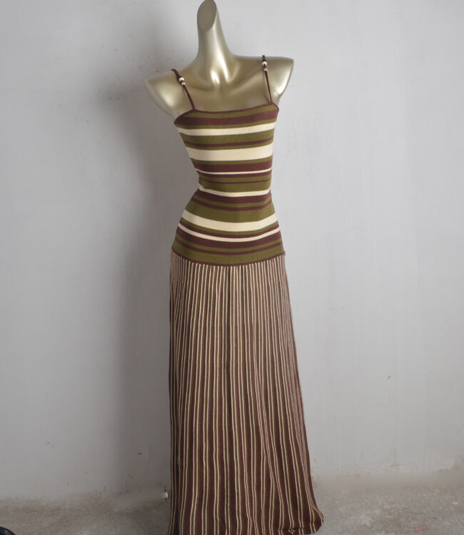 The Astrid Summer High End Knitted Color Block Striped Pleated Spaghetti Strap Dress – La Rose Couture Dresses & Gowns