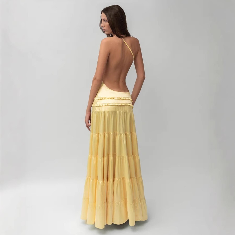 One Shoulder Backless Ruffled Long Dress - Image 4