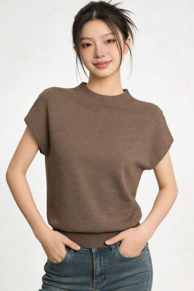 The Audrey Half Turtleneck Knit T Shirt Detail – La Rose Couture Tops & Blouses