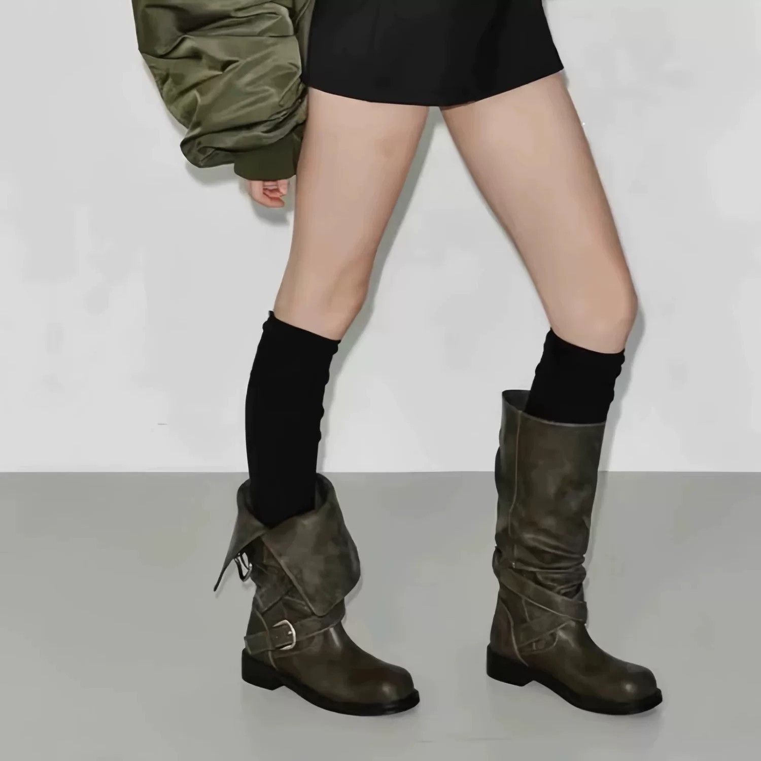 Womens Foldable Belt Buckle Boots - Image 3