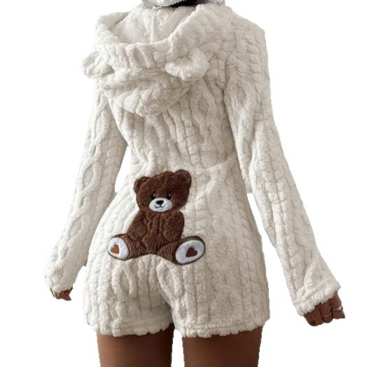 Womens Casual Plush Hooded Jumpsuit - Image 3