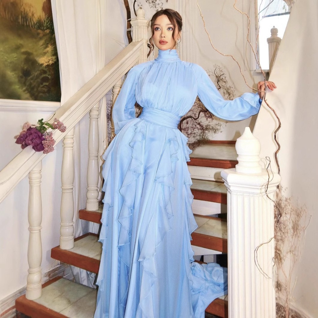 Womens Pleated Chiffon Dress - Image 4