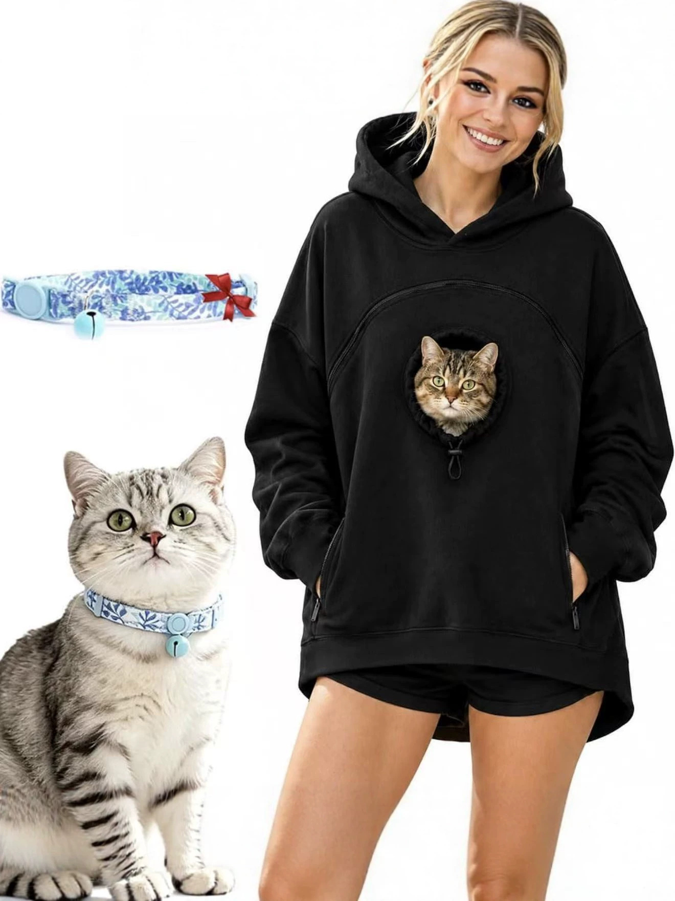 Couples Pet Carrier Hoodie Unisex Kangaroo Pocket Pullover - Image 2