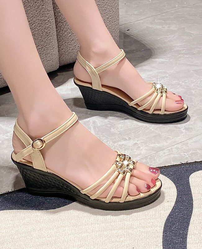 The Colette Minimalist Peep Toe Buckle Strap Wedge Heel Sandals Detail – La Rose Couture Shoes & Footwear