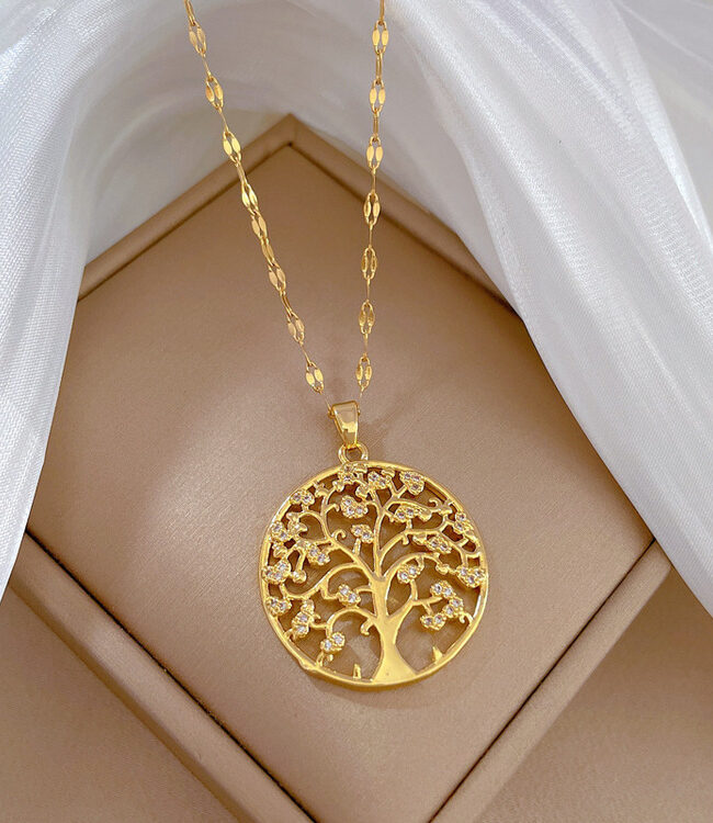 The Estelle Titanium Steel Tree of Life Pendant Light Luxury Clavicle Necklace Gold Color Detail – La Rose Couture Jewellery & Accessories