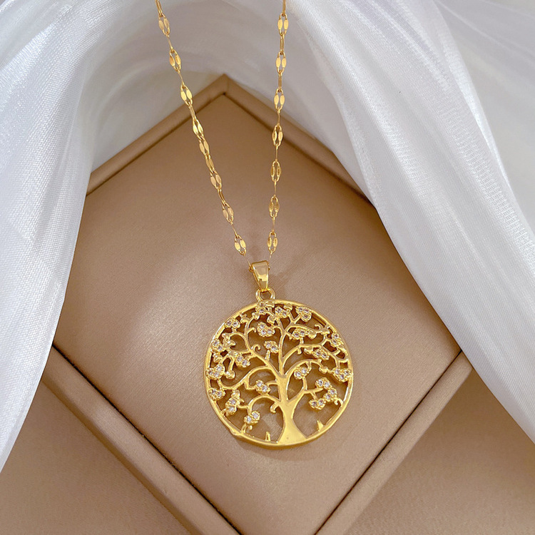 Titanium Steel Tree of Life Pendant Light Luxury Clavicle Necklace Gold Color - Image 4