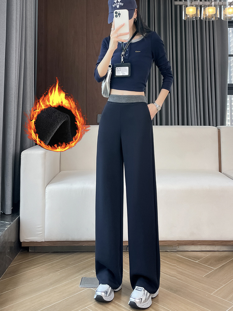 Womens High-Waisted Fleece-Lined Wide-Leg Pants - Image 3