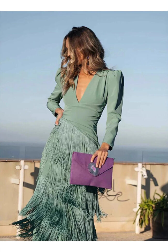 The Gaia Deep V Tassel Slim Fit Dress – La Rose Couture Dresses & Gowns
