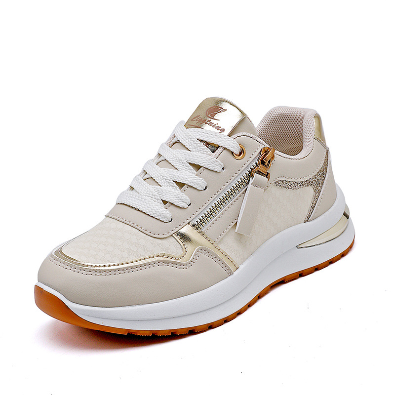 Women Colorblocked Round Toe PU Leather Flat Platform Casual Sneakers - Image 2