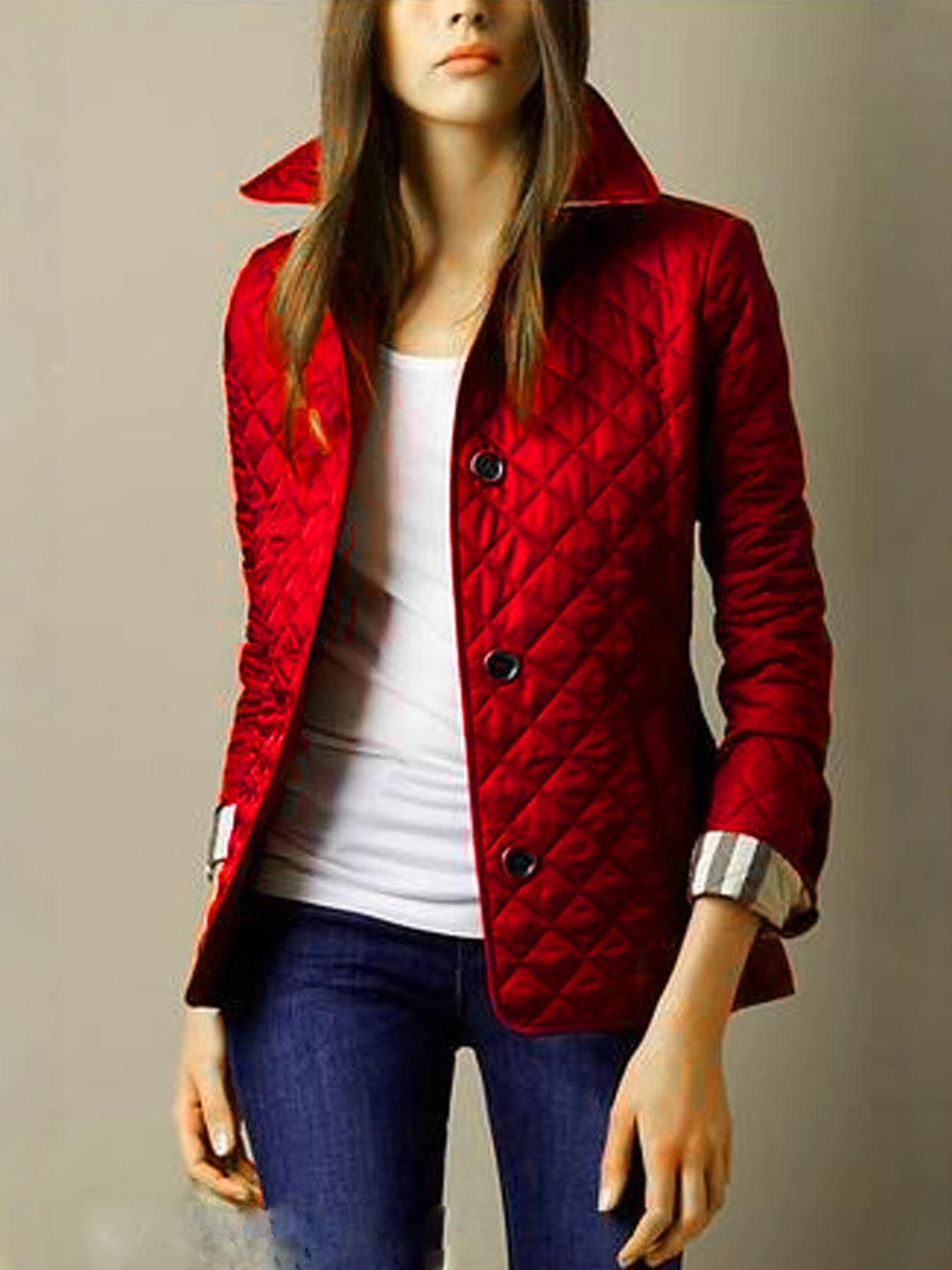 Slim Fit Quilted Jacket with Lapel Collar - Image 4