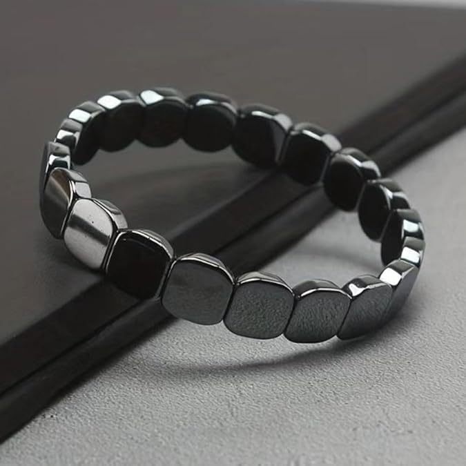 Black stone elastic square bracelet hematite beaded bracelet - Image 3