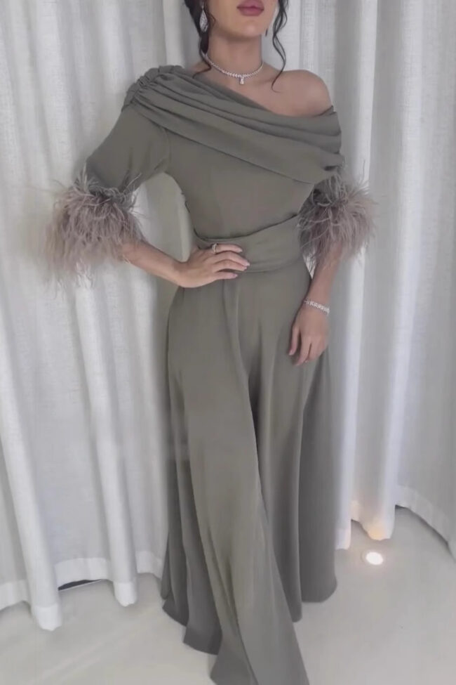 The Clarisse Feather Stitching Loose Jumpsuit Detail – La Rose Couture Dresses & Gowns