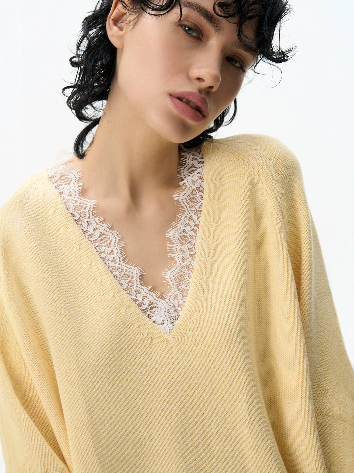 French Style Lace Trim V Neck Knit Sweater - Image 5