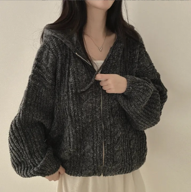 Twisted Retro Hooded Zip-Up Long-Sleeve Jacket