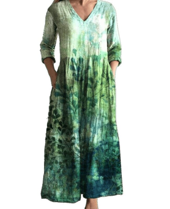 The Hortense Printed Casual Loose Long Sleeve Dress Detail – La Rose Couture Dresses & Gowns
