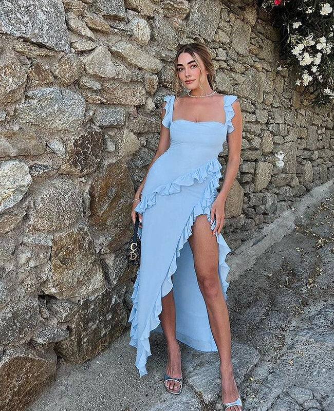 The Cecile Elegant Slit Spaghetti Strap Dress Detail – La Rose Couture Dresses & Gowns