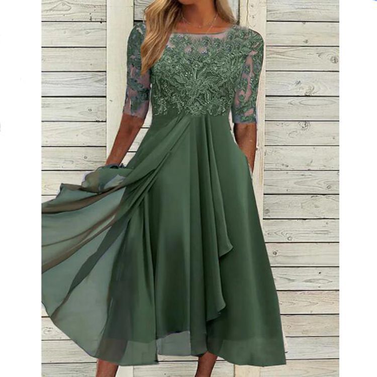 Elegant Chiffon Lace Spliced Dress - Image 3