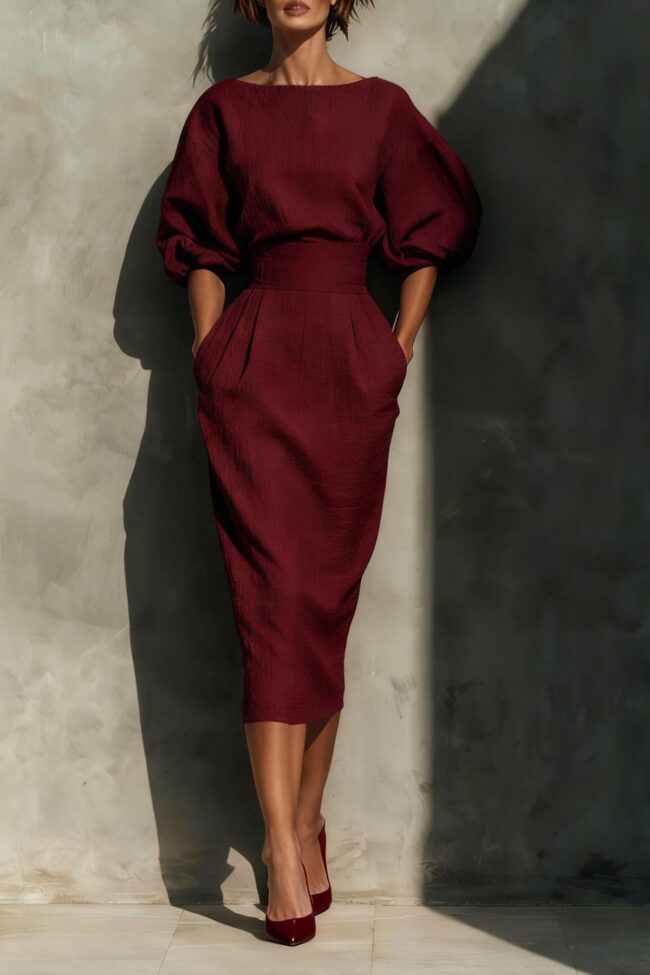 The Zoe Elegant Boat Neck a Line Dress Detail – La Rose Couture Trousers & Skirts