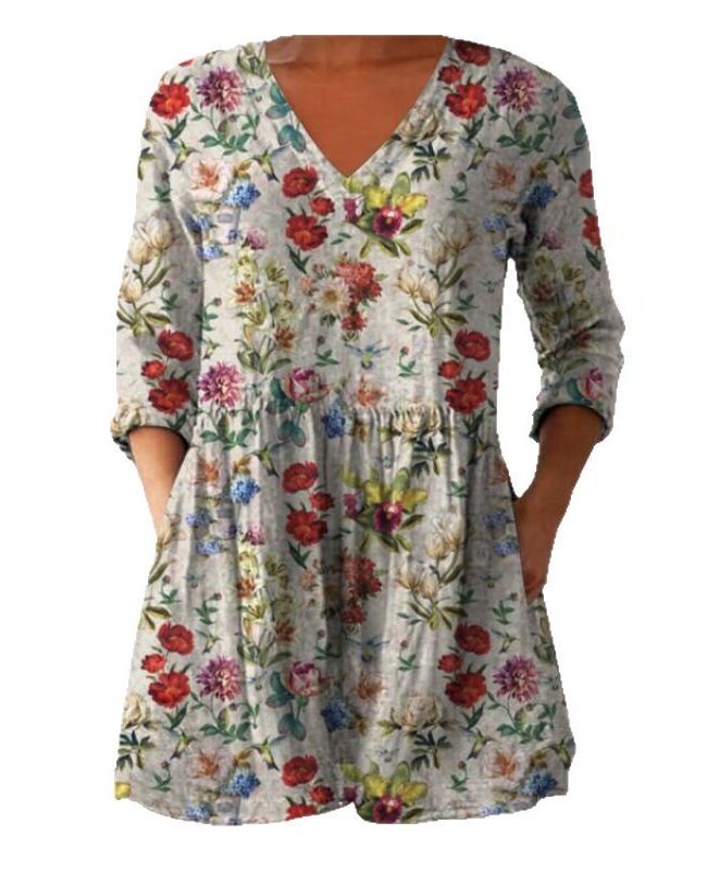 The Sylvie V Neck Loose Print Dress Detail – La Rose Couture Dresses & Gowns