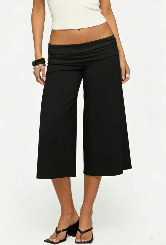 The Camille Foldover Waist Wide Leg Cropped Pants Detail – La Rose Couture Trousers & Skirts