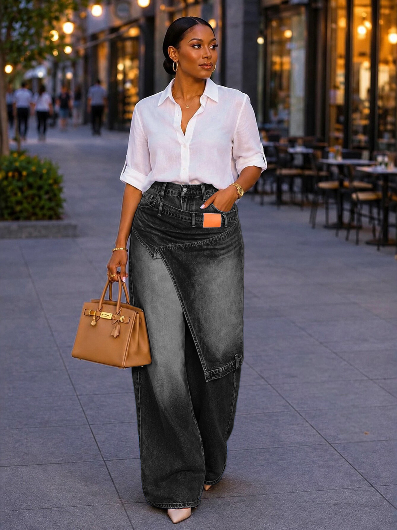 European and American style irregular-shaped denim wide-leg pants - Image 4