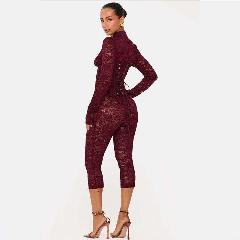 Elegant Lace-Up Bodycon Jumpsuit - Image 5