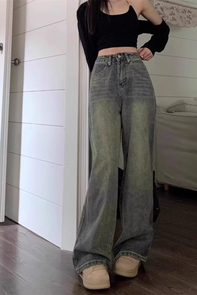 Vintage High Waist Straight Leg Denim Pants Detail – La Rose Couture Trousers & Skirts
