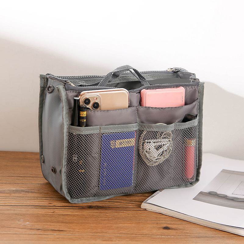 Double zipper cotton bag with inner storage compartment