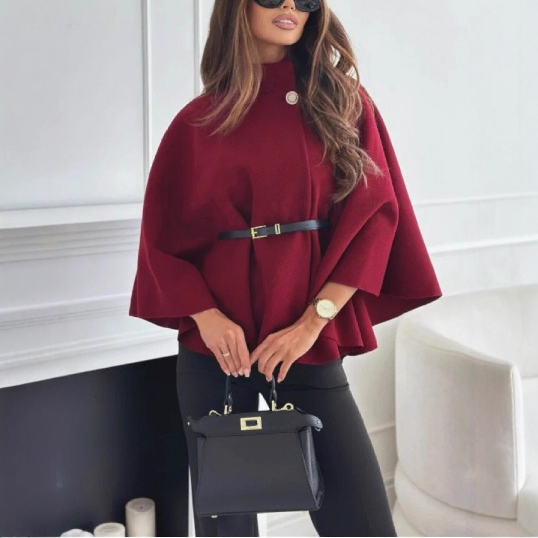 Women's Elegant Wool Cape Coat - Image 5