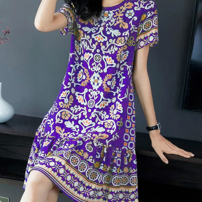 The Audrey Retro Floral Print Loose Fit Dress Detail – La Rose Couture Dresses & Gowns