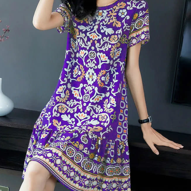 Retro Floral Print Loose Fit Women Dress - Image 2