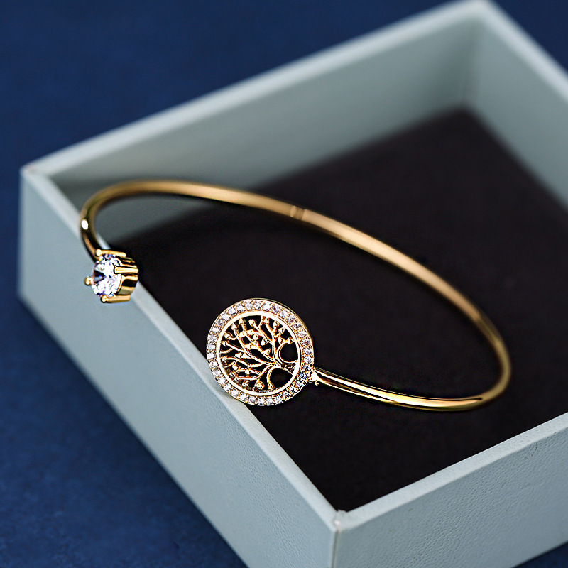 Simple Gold-Plated Tree of Life Zircon Bracelet