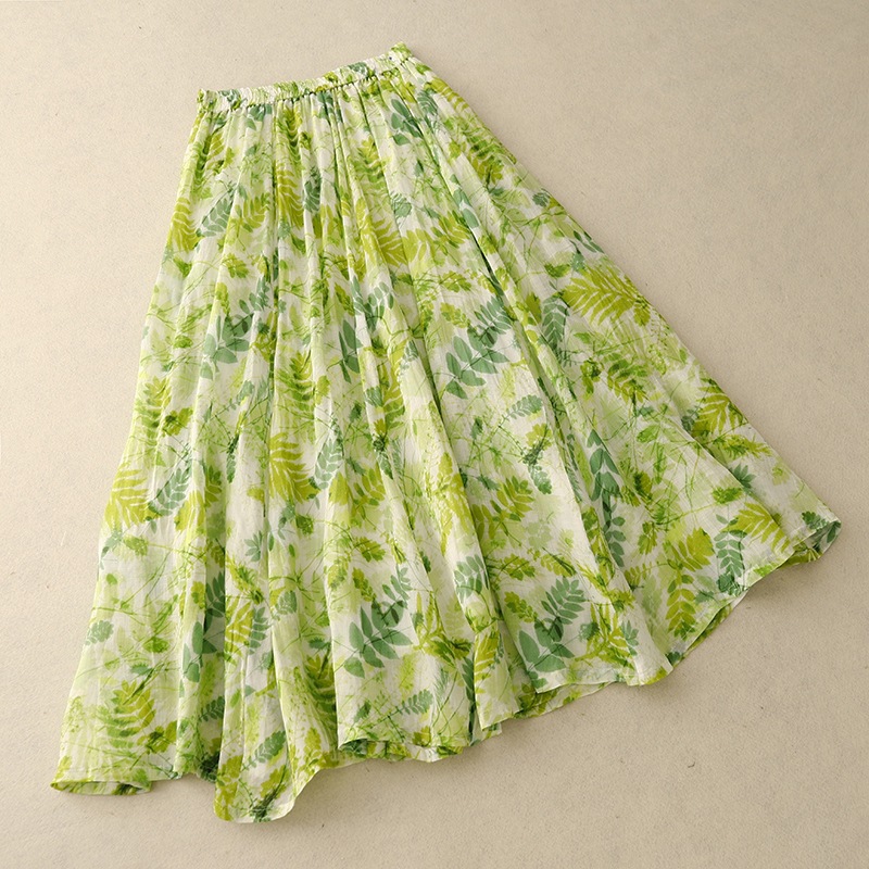 Ramie Printed A-Line Mid-Length Skirt - Image 4