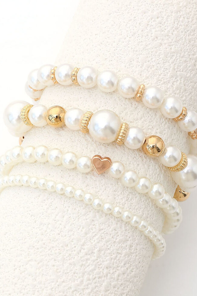 The Hortense Creative Love Heart Imitation Pearl Round Bead Bracelet 4 Piece Set Detail – La Rose Couture Jewellery & Accessories