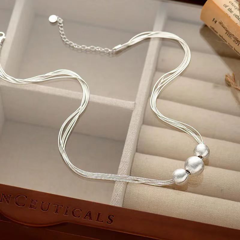 Titanium Steel Snake Chain Necklace with Round Fortune Bead Pendant - Image 5