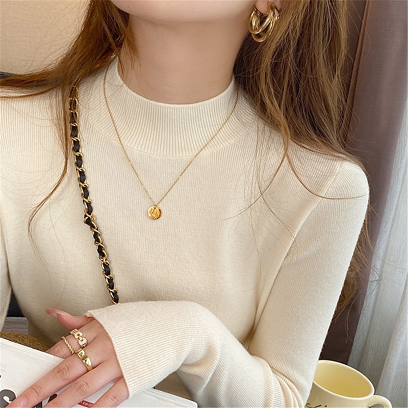 Women's Slim Fit Half-High Collar Knit Pullover Long Sleeve Sweater