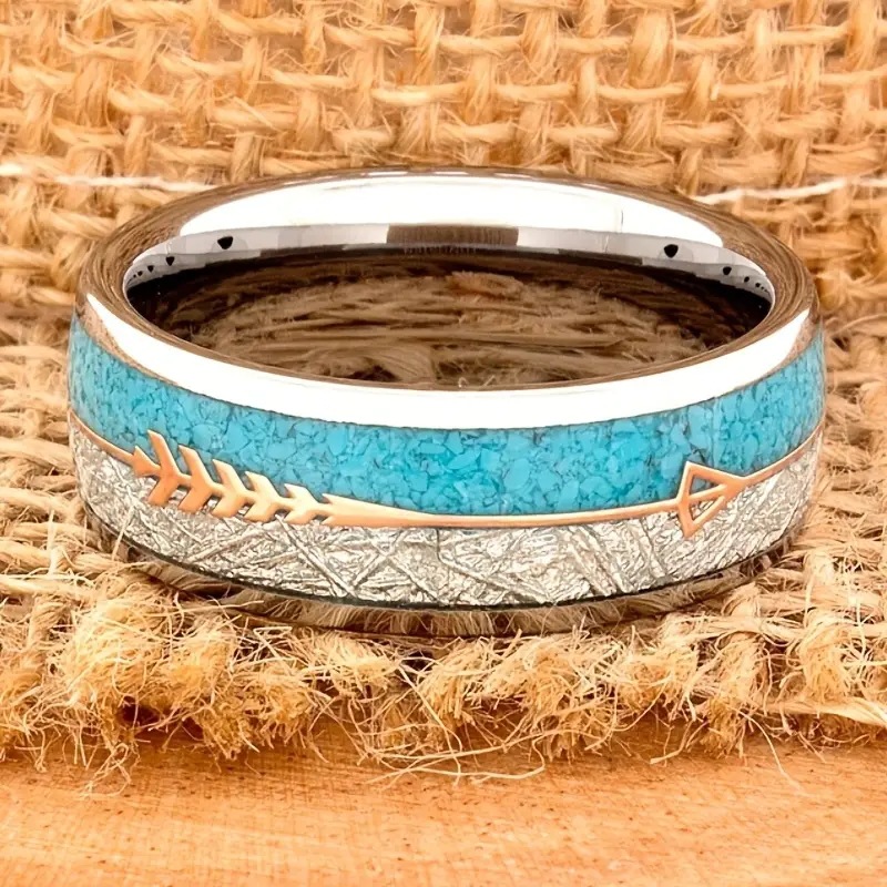 Fashion Unisex Silver Stainless Steel Ring with Gold Arrow Detail - Image 4