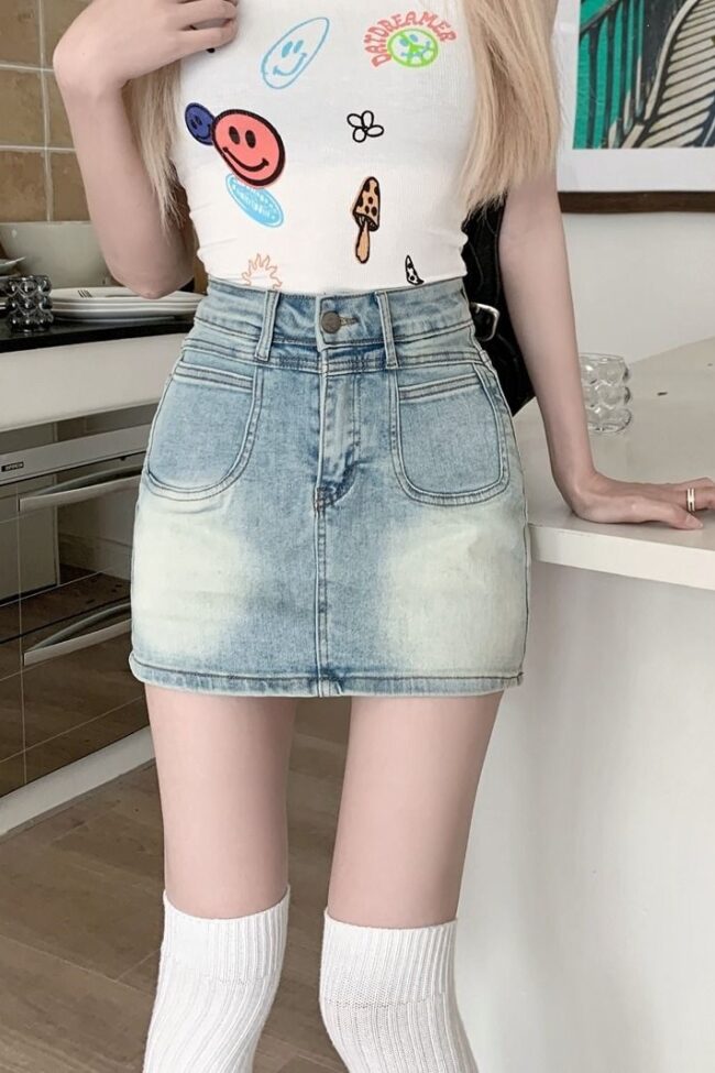 The Melanie Vintage Stretch Denim Skirt High Waisted Bodycon – La Rose Couture Trousers & Skirts