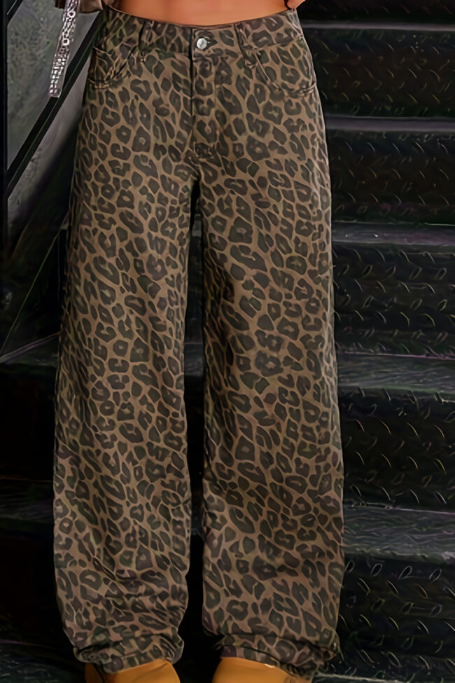The Helene Leopard Print Vintage Washed High Waist Straight Denim Jeans Detail – La Rose Couture Trousers & Skirts