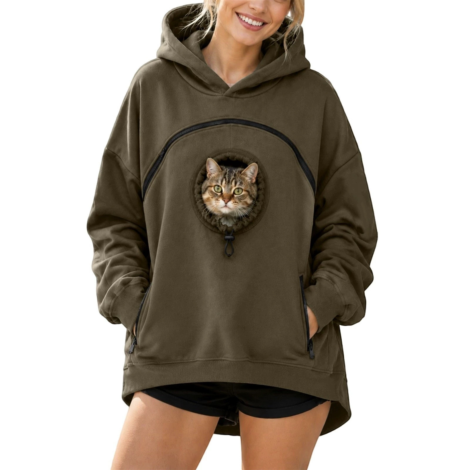 Women's Cat Ear Fleece Hoodie Long Sleeve Zip-Up Warm Sweatshirt - Image 4