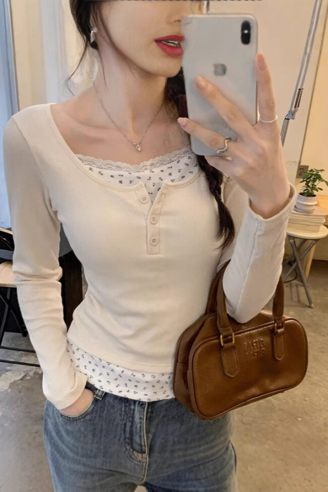 The Laure Fall Winter Imitation Two Piece Long Sleeved Top Detail – La Rose Couture Tops & Blouses