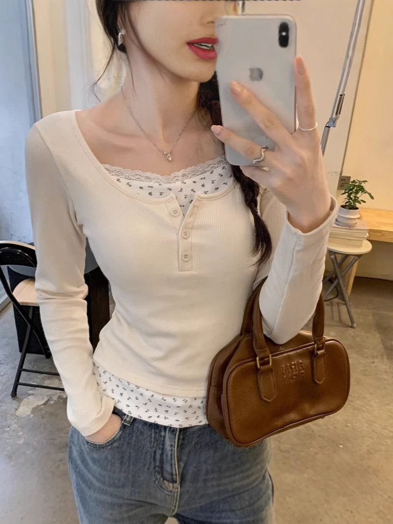 Women's fall/winter imitation two-piece long-sleeved top - Image 3