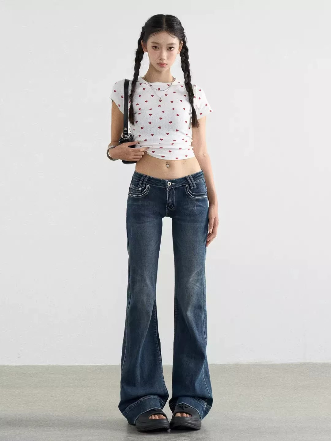 Womens Vintage Washed Flared Jeans
