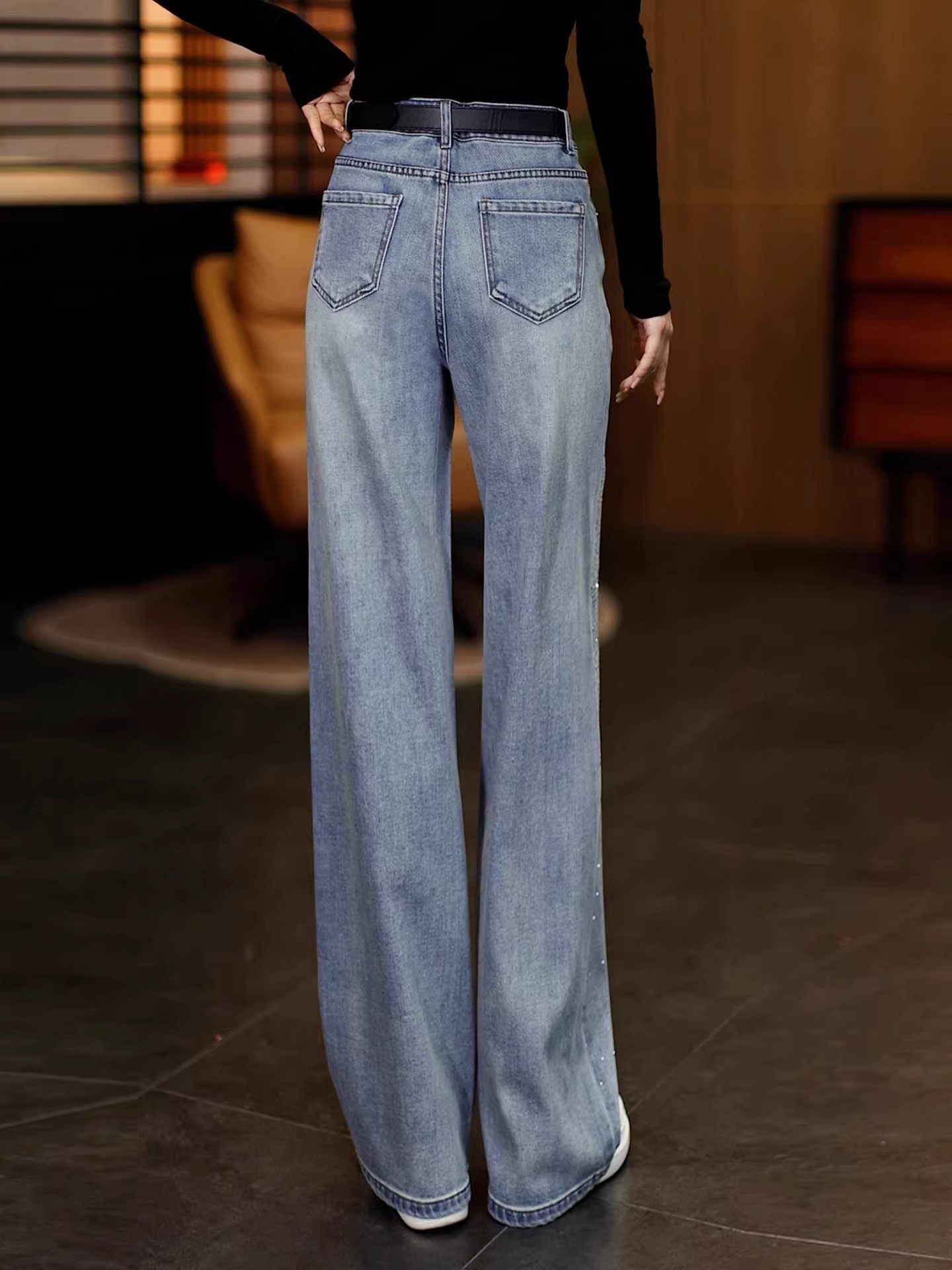 Rhinestone Wide Leg Denim Pants - Image 4